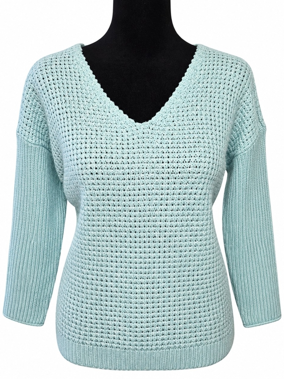 Company Ellen Tracy Light Mint Open Knit V-Neck Sweater Size Small